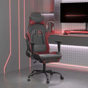 vidaXL Silla gaming con reposapiés cuero sintético negro rojo tinto