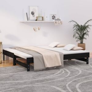 vidaXL Sofá cama extraíble madera maciza de pino negro 2x(75x190) cm