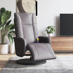 vidaXL Sillón reclinable de masaje con reposapiés cuero sintético gris