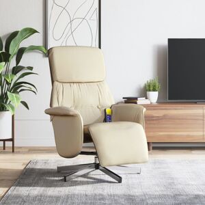 vidaXL Sillón reclinable de masaje con reposapiés tela color crema