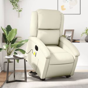 vidaXL Sillón de masaje elevable eléctrico cuero sintético crema