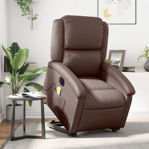 vidaXL Sillón de masaje elevable eléctrico cuero sintético marrón