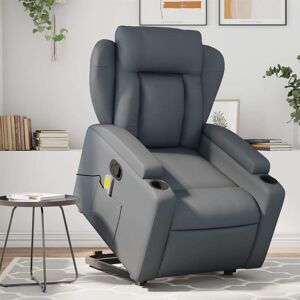 vidaXL Sillón reclinable de masaje de pie cuero artificial gris