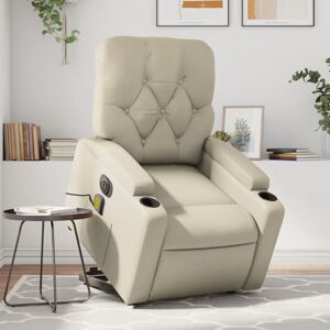 vidaXL Sillón de masaje elevable eléctrico cuero sintético crema