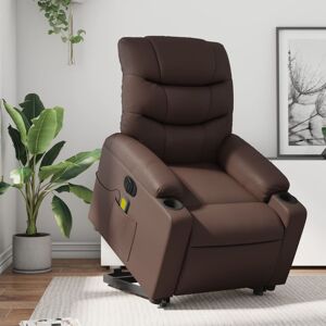 vidaXL Sillón de masaje elevable eléctrico cuero sintético marrón