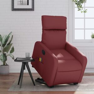 vidaXL Sillón de masaje elevable eléctrico cuero artificial rojo tinto