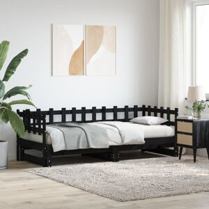 vidaXL Sofá cama extraíble madera maciza de pino negro 2x(90x200) cm