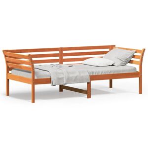 vidaXL Sofá cama de madera maciza de pino marrón cera 90x200 cm