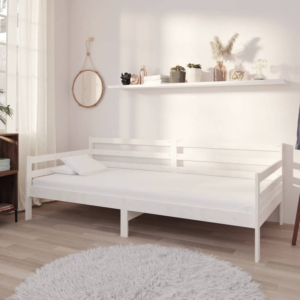 vidaXL Sofá cama de madera maciza de pino blanco 90x200 cm