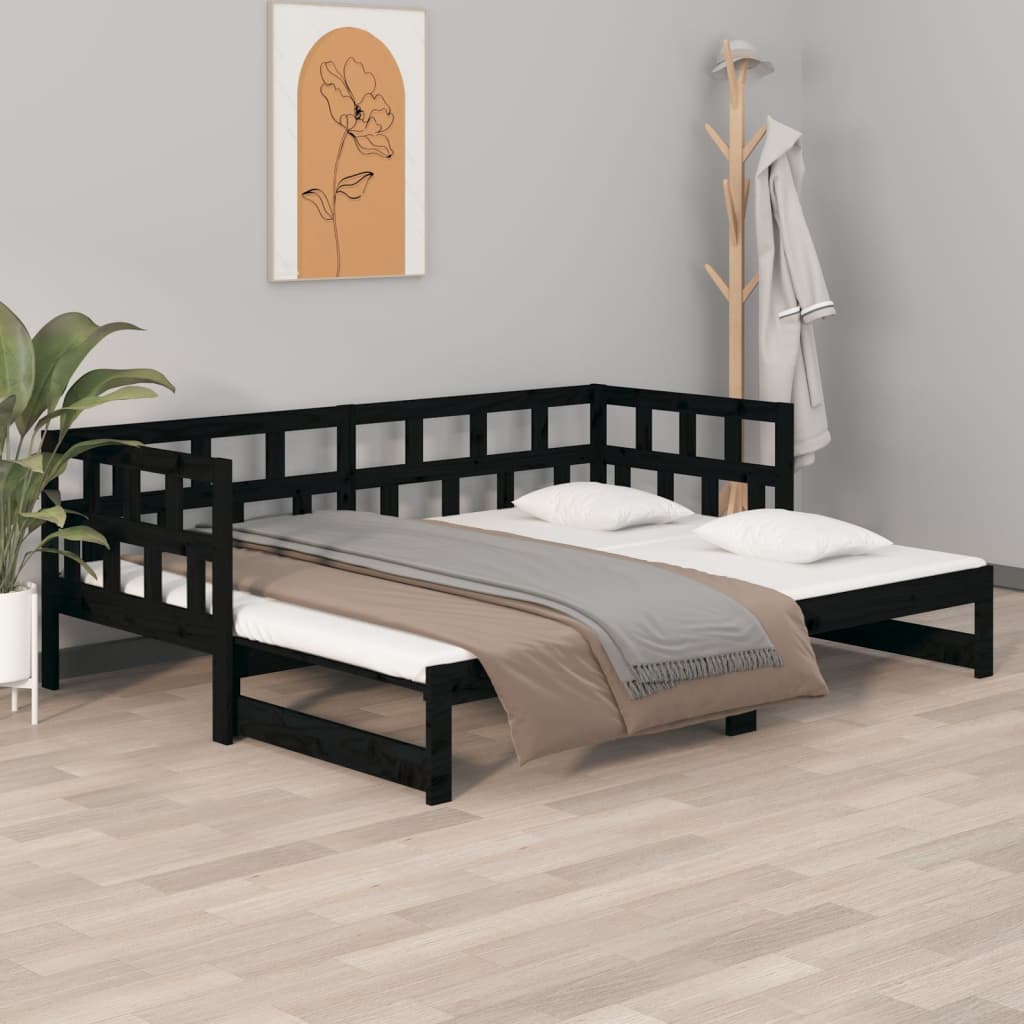 vidaXL Sofá cama extraíble madera maciza de pino negro 2x(90x200) cm