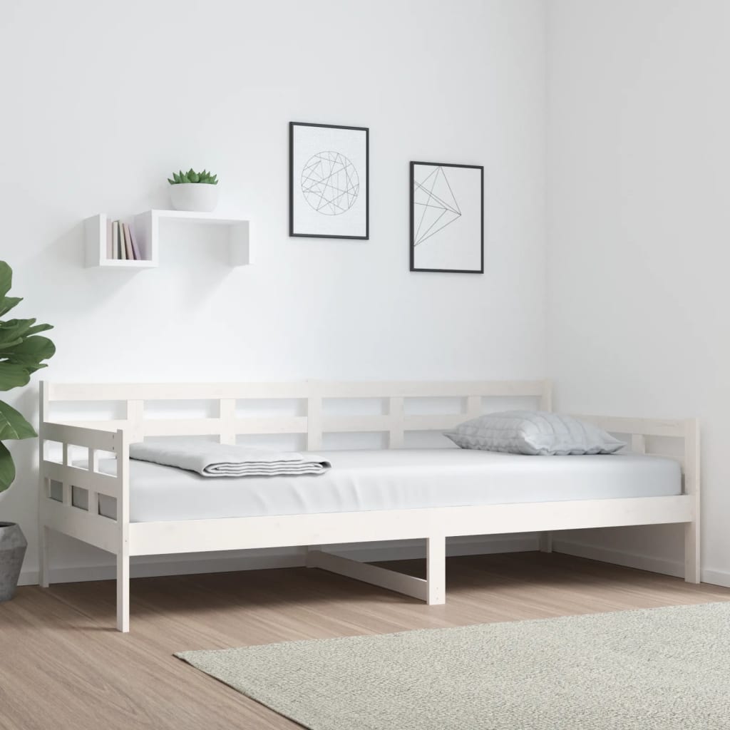 vidaXL Sofá cama madera maciza de pino blanco 90x200 cm