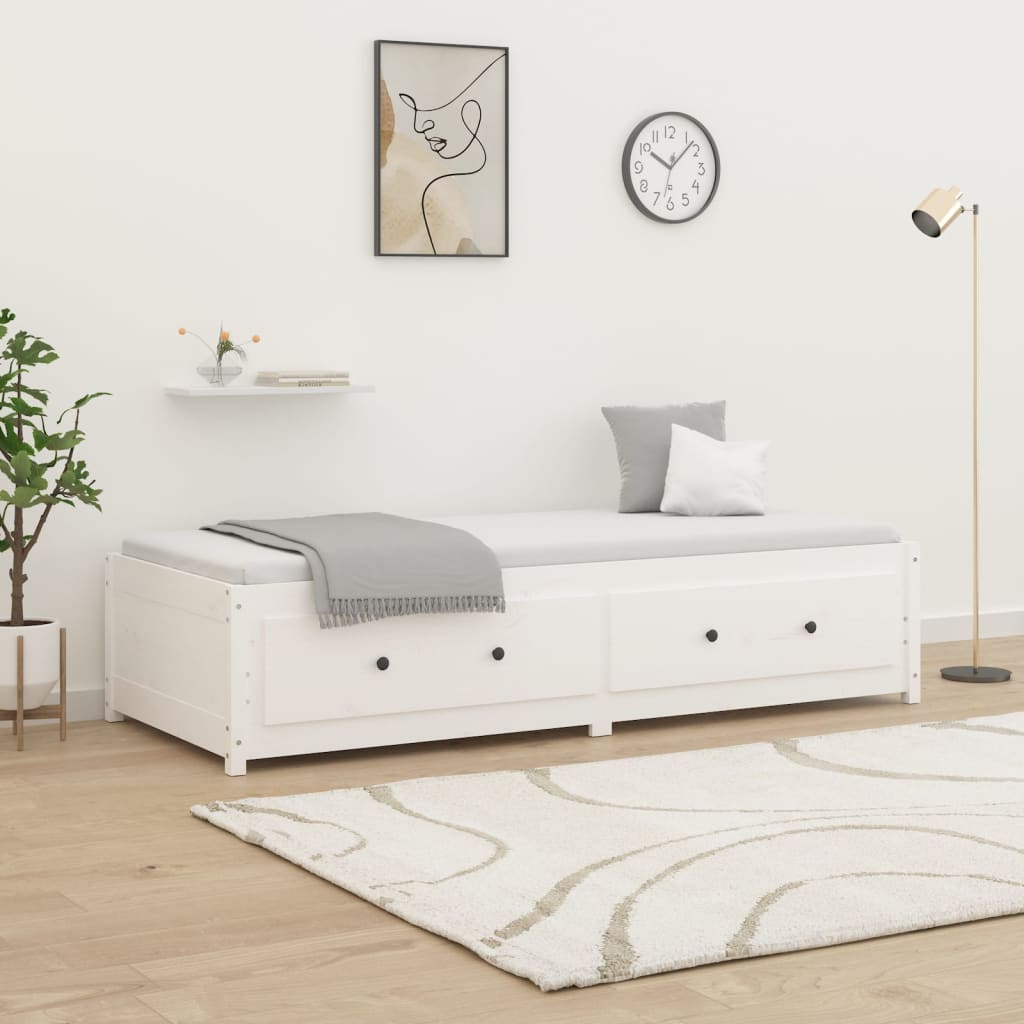 vidaXL Sofá cama madera maciza de pino blanco 90x200 cm