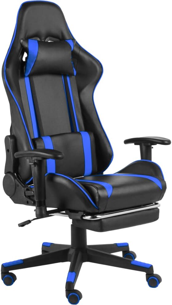 vidaXL Silla gaming giratoria con reposapiés PVC azul