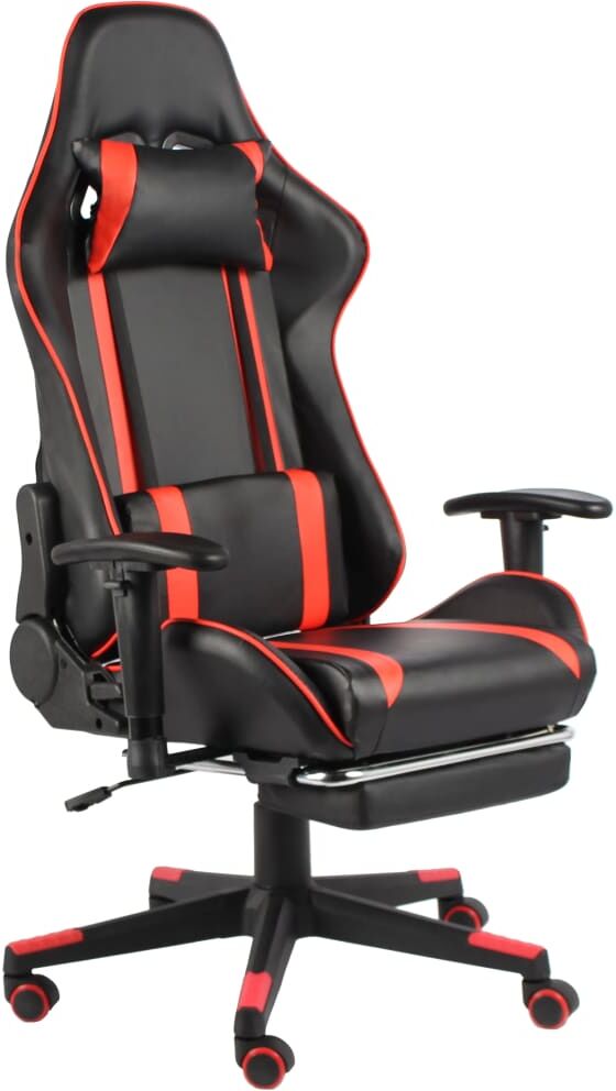 vidaXL Silla gaming giratoria con reposapiés PVC rojo