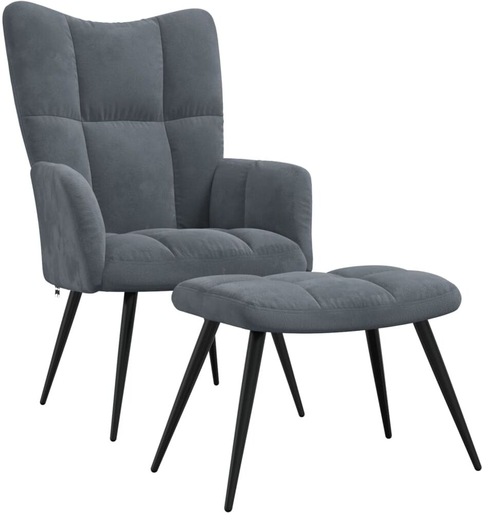 vidaXL Silla de relajación con taburete terciopelo gris oscuro