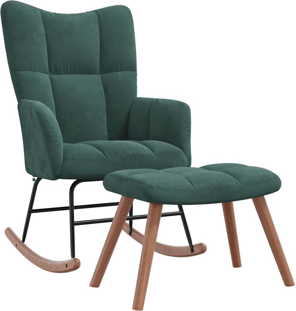 vidaXL Silla mecedora con reposapiés terciopelo verde oscuro