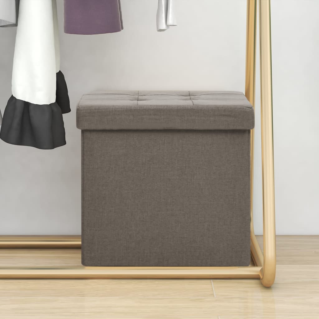 vidaXL Taburete con almacenaje plegable lino sintético gris taupe