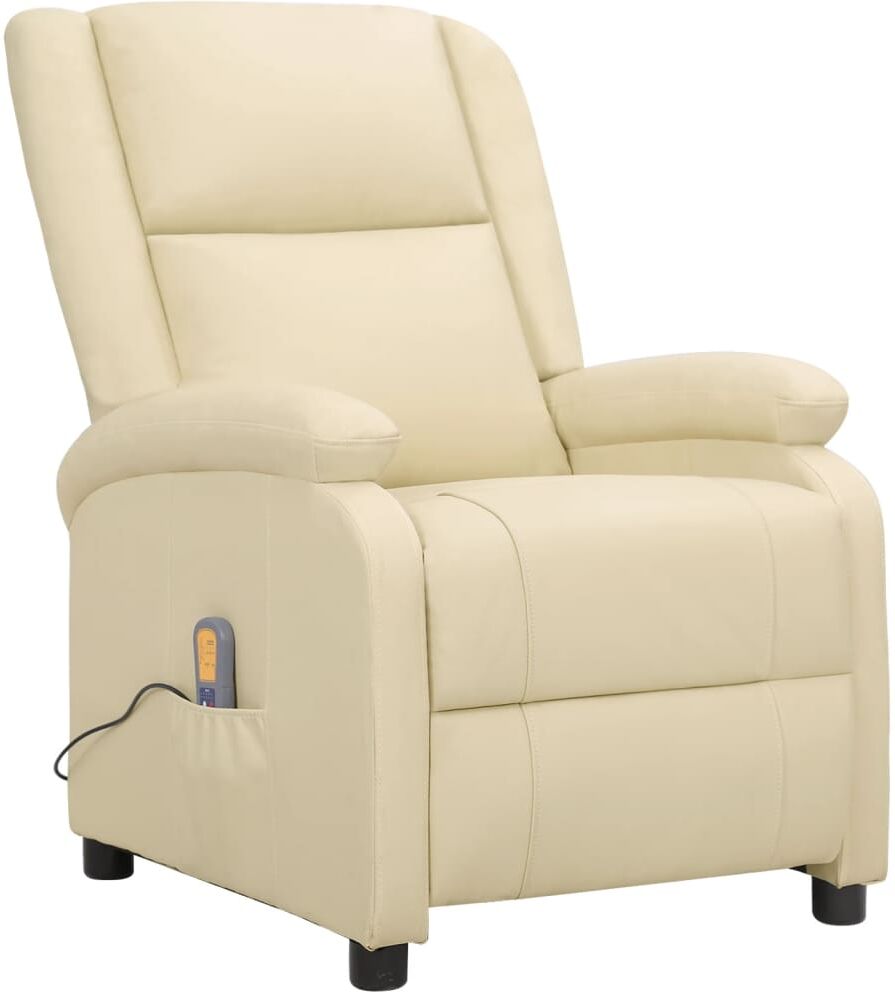 vidaXL Sillón de masaje de cuero auténtico blanco crema