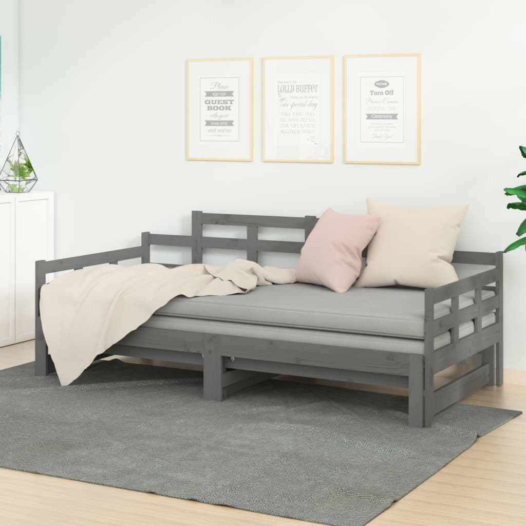 vidaXL Sofá cama extraíble madera maciza de pino gris 2x(80x200) cm