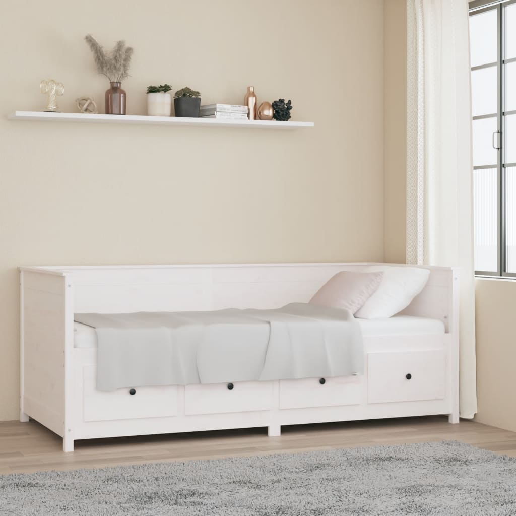 vidaXL Sofá cama madera maciza de pino blanco 90x200 cm