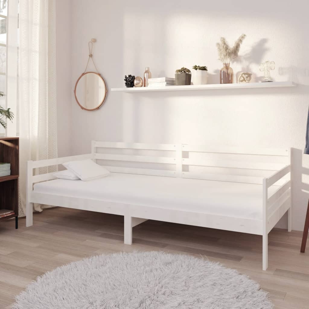 vidaXL Sofá cama madera maciza de pino blanco 90x200 cm