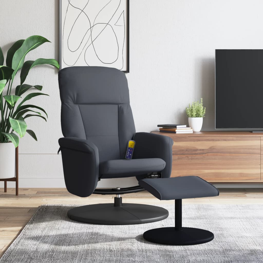 vidaXL Sillón reclinable masaje con reposapiés terciopelo gris oscuro