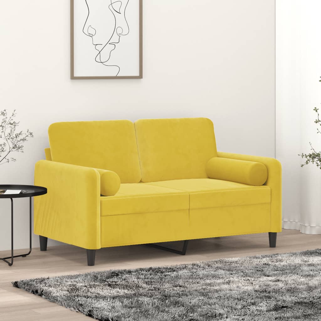 vidaXL Sofá de 2 plazas con cojines terciopelo amarillo 120 cm