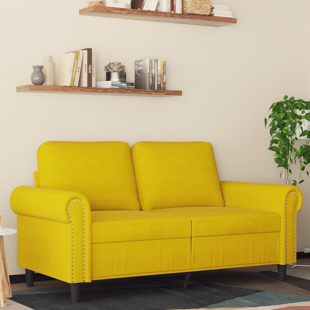 vidaXL Sofá de 2 plazas terciopelo amarillo 120 cm