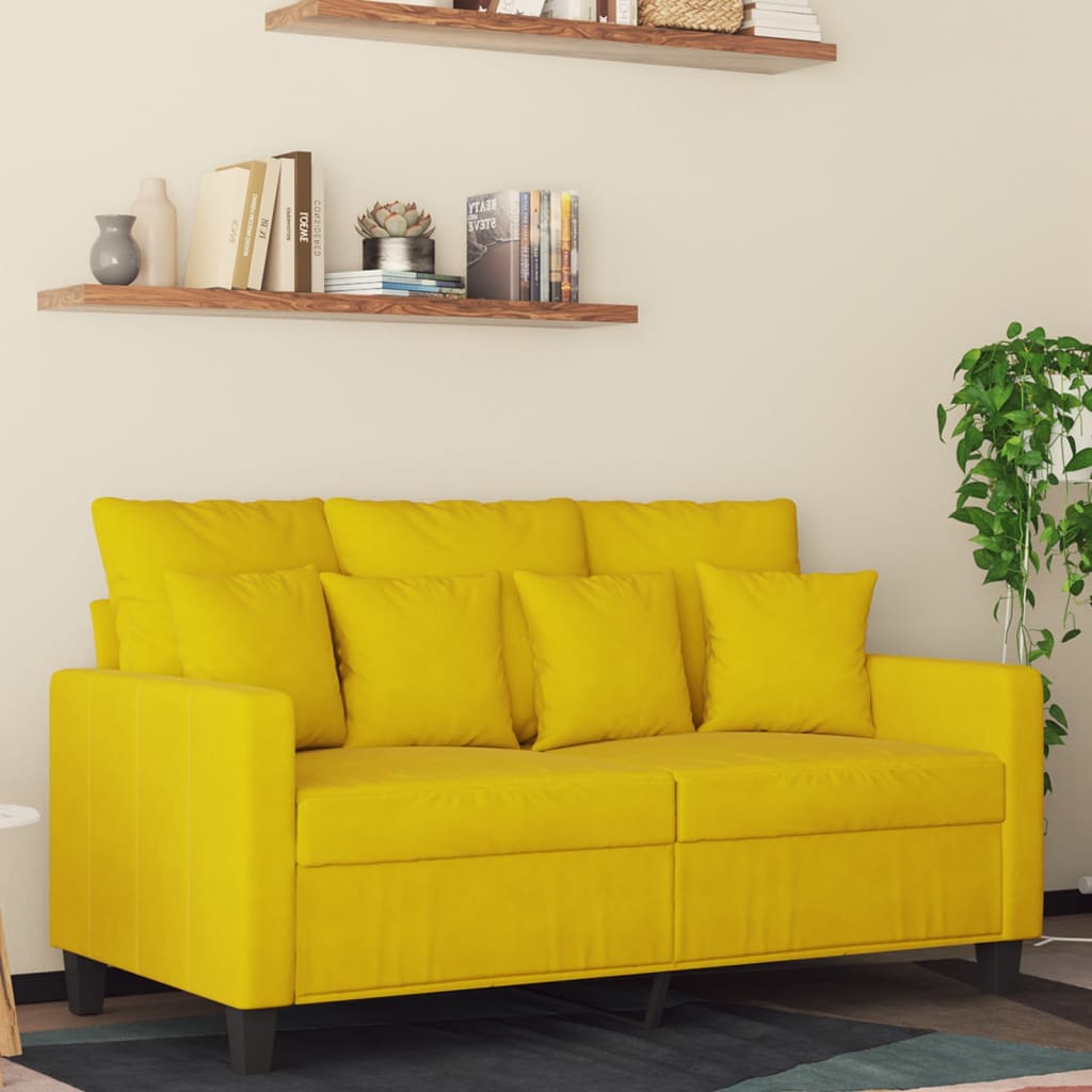 vidaXL Sofá de 2 plazas terciopelo amarillo 120 cm