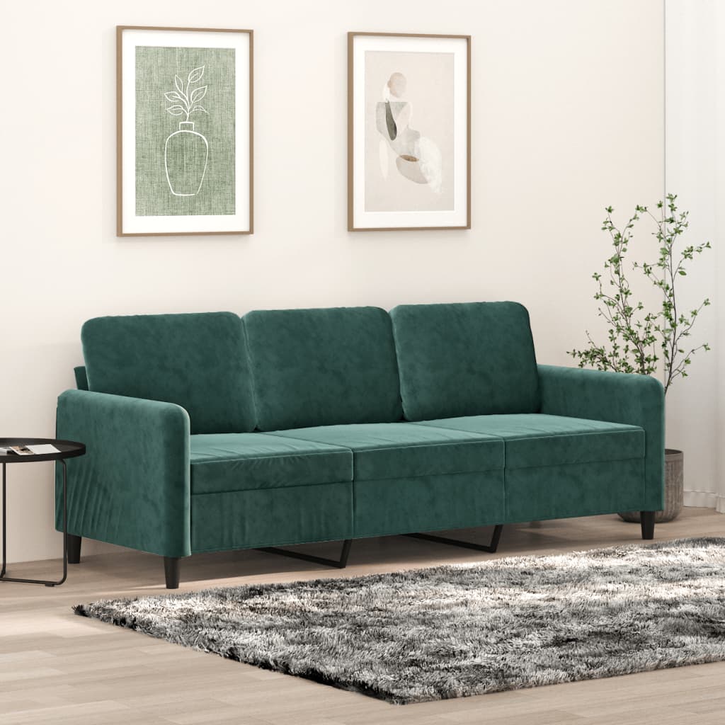 vidaXL Sofá de 3 plazas terciopelo verde oscuro 180 cm