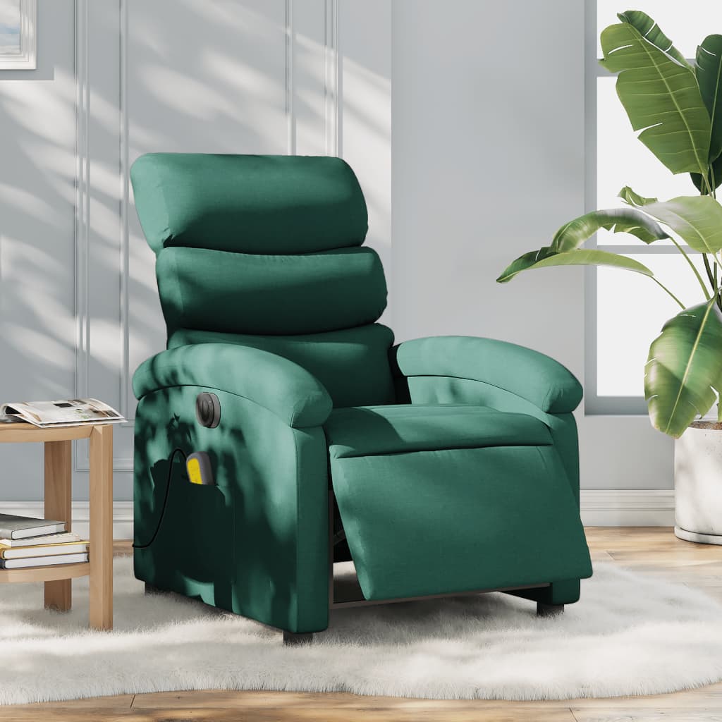 vidaXL Sillón reclinable de masaje eléctrico tela verde oscuro