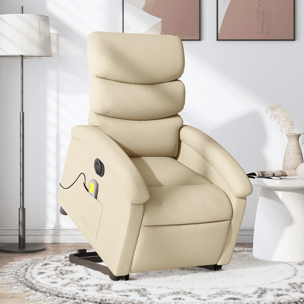 vidaXL Sillón de masaje eléctrico reclinable elevable tela crema