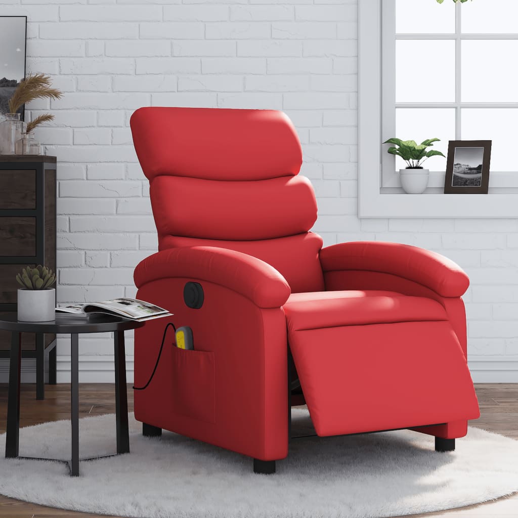 vidaXL Sillón de masaje reclinable eléctrico de cuero artificial rojo