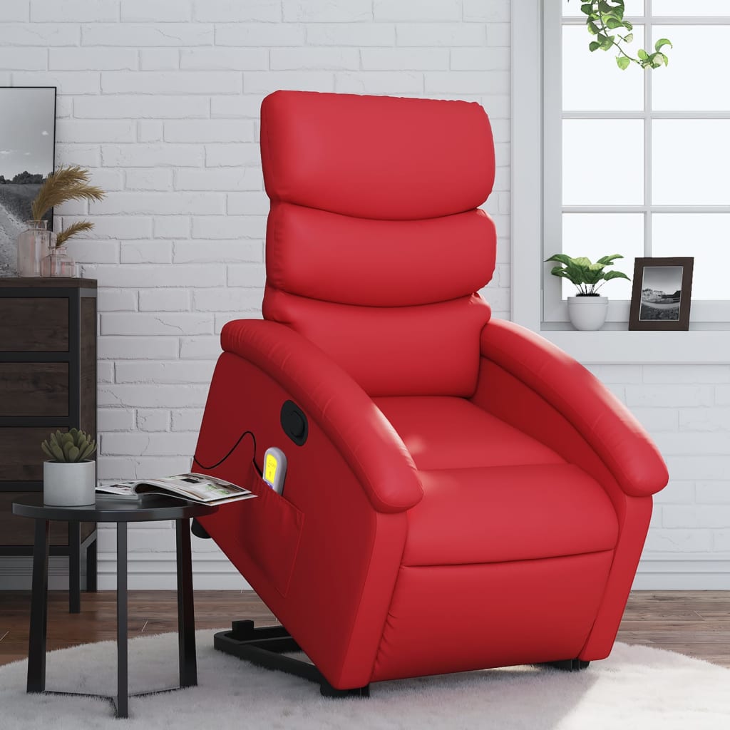 vidaXL Sillón reclinable de masaje de pie cuero artificial rojo