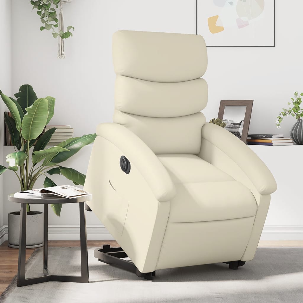 vidaXL Sillón reclinable elevable eléctrico de cuero sintético crema