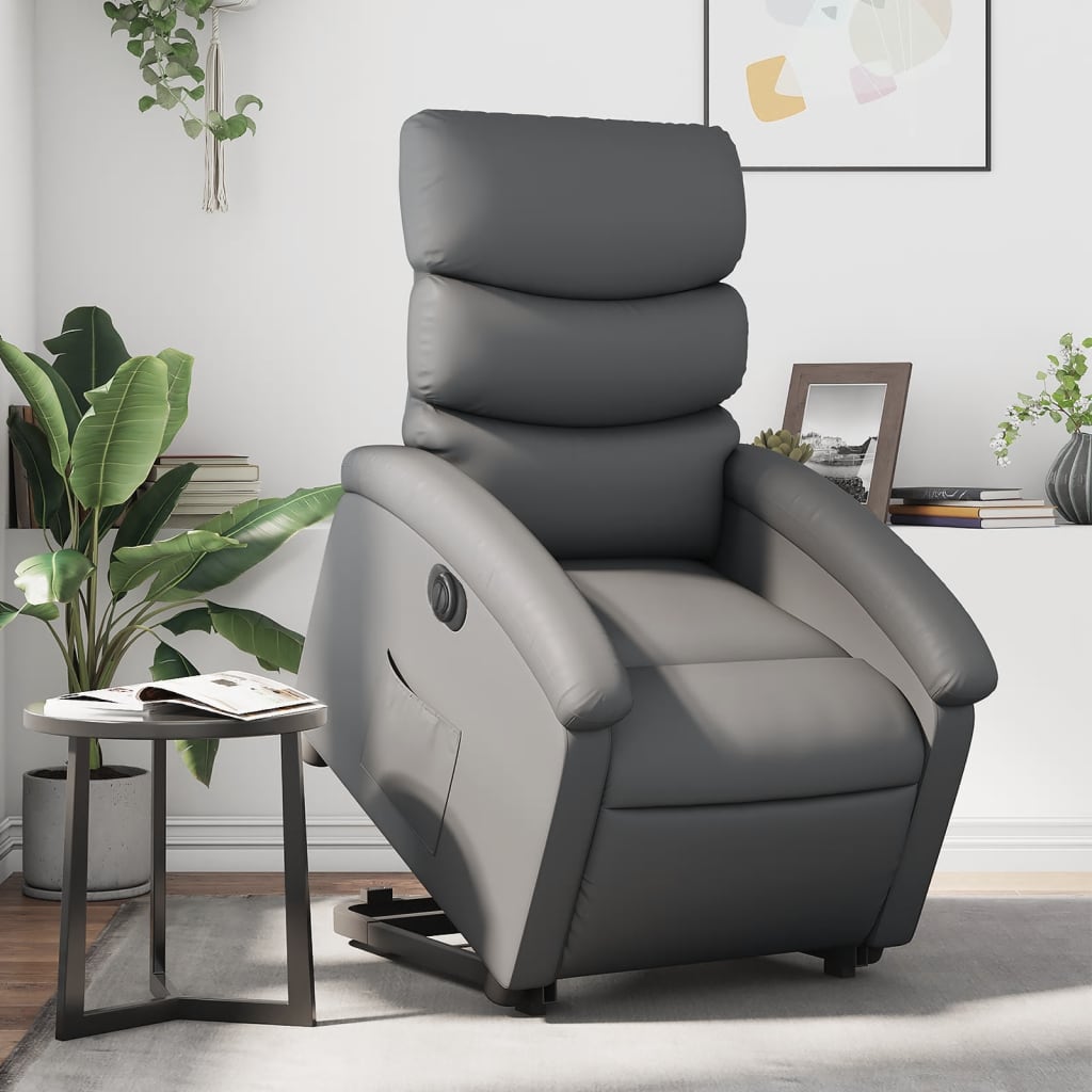 vidaXL Sillón reclinable elevable eléctrico de cuero sintético gris