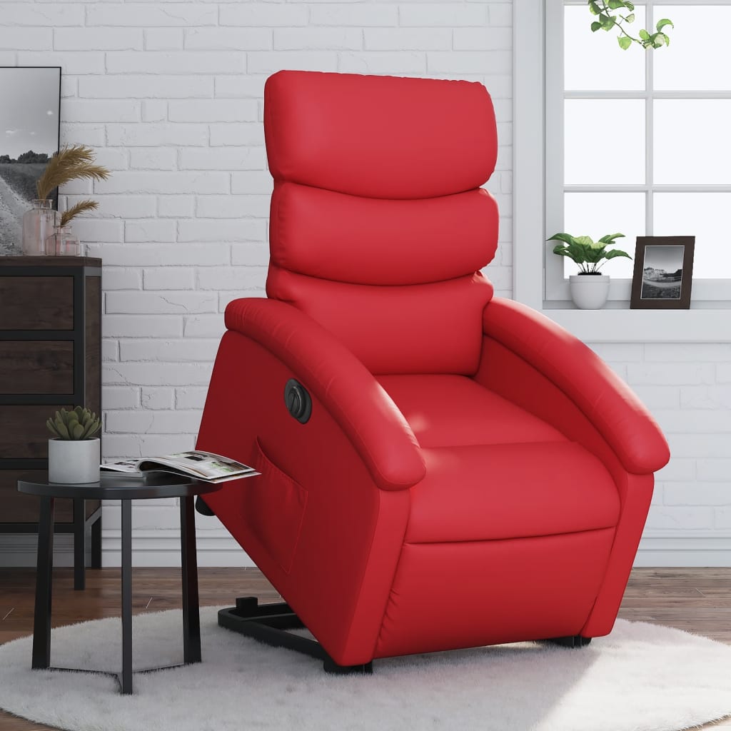 vidaXL Sillón elevable eléctrico cuero artificial rojo