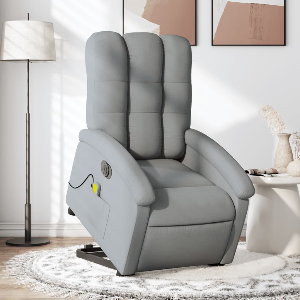 vidaXL Sillón de masaje eléctrico reclinable elevable tela gris claro