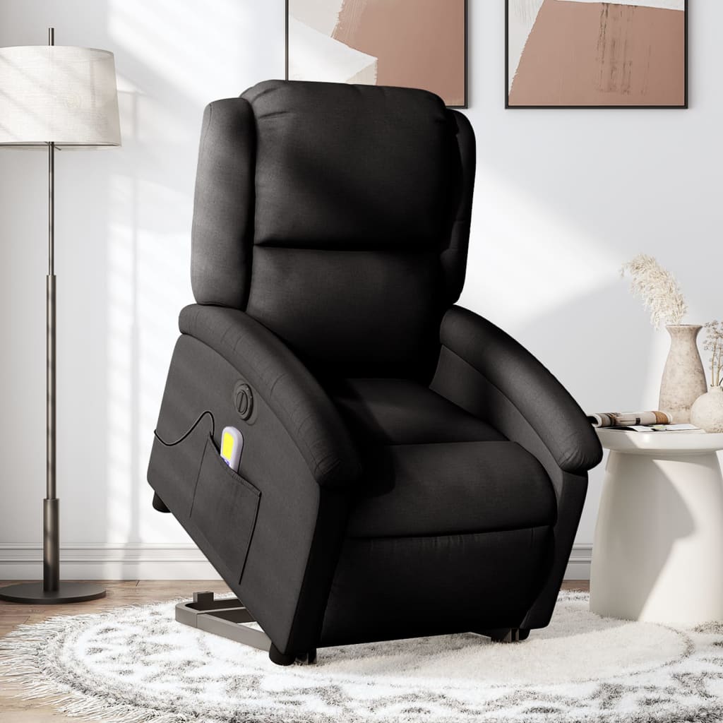 vidaXL Sillón de masaje eléctrico reclinable elevable tela negro