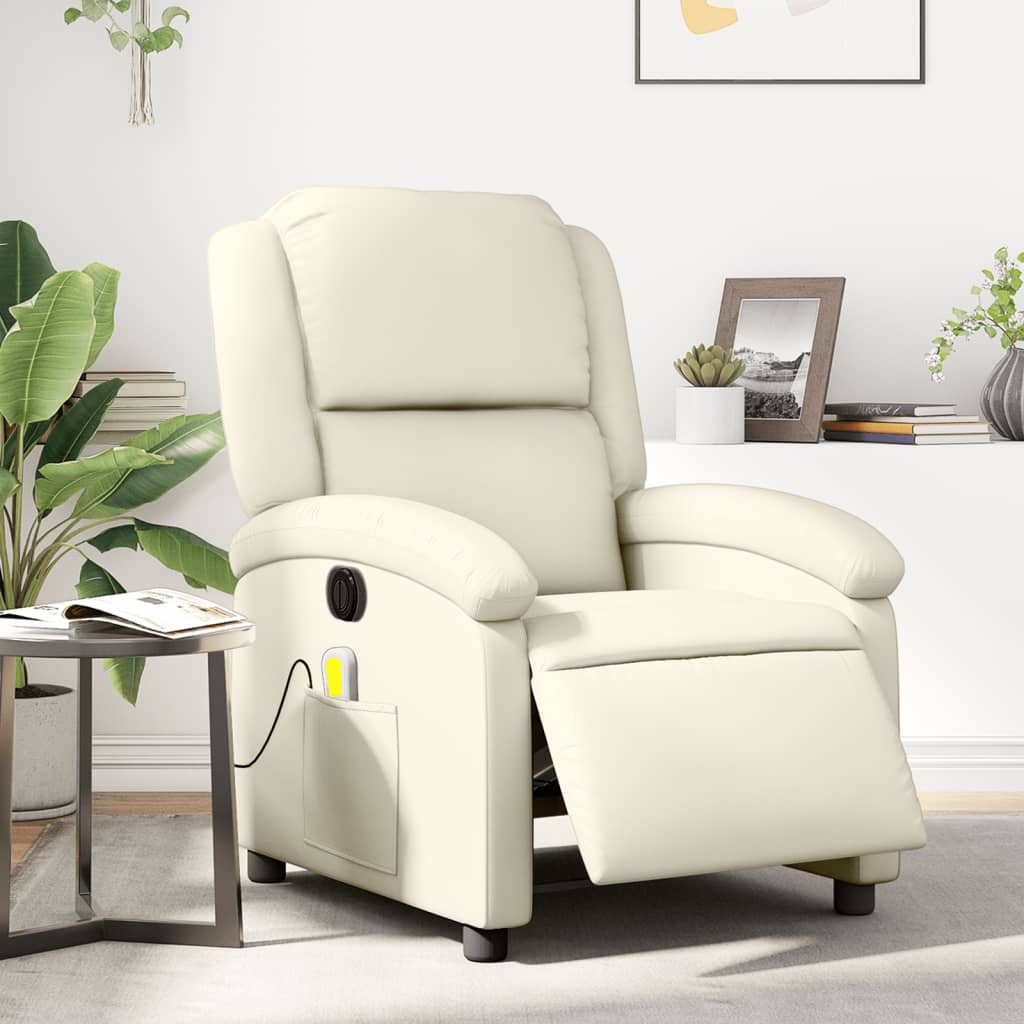 vidaXL Sillón de masaje reclinable eléctrico cuero sintético crema