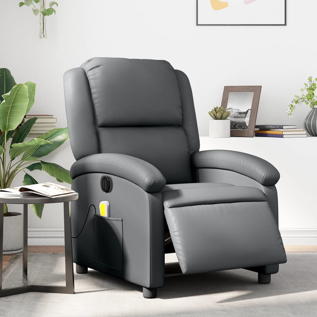 vidaXL Sillón de masaje reclinable eléctrico cuero sintético gris