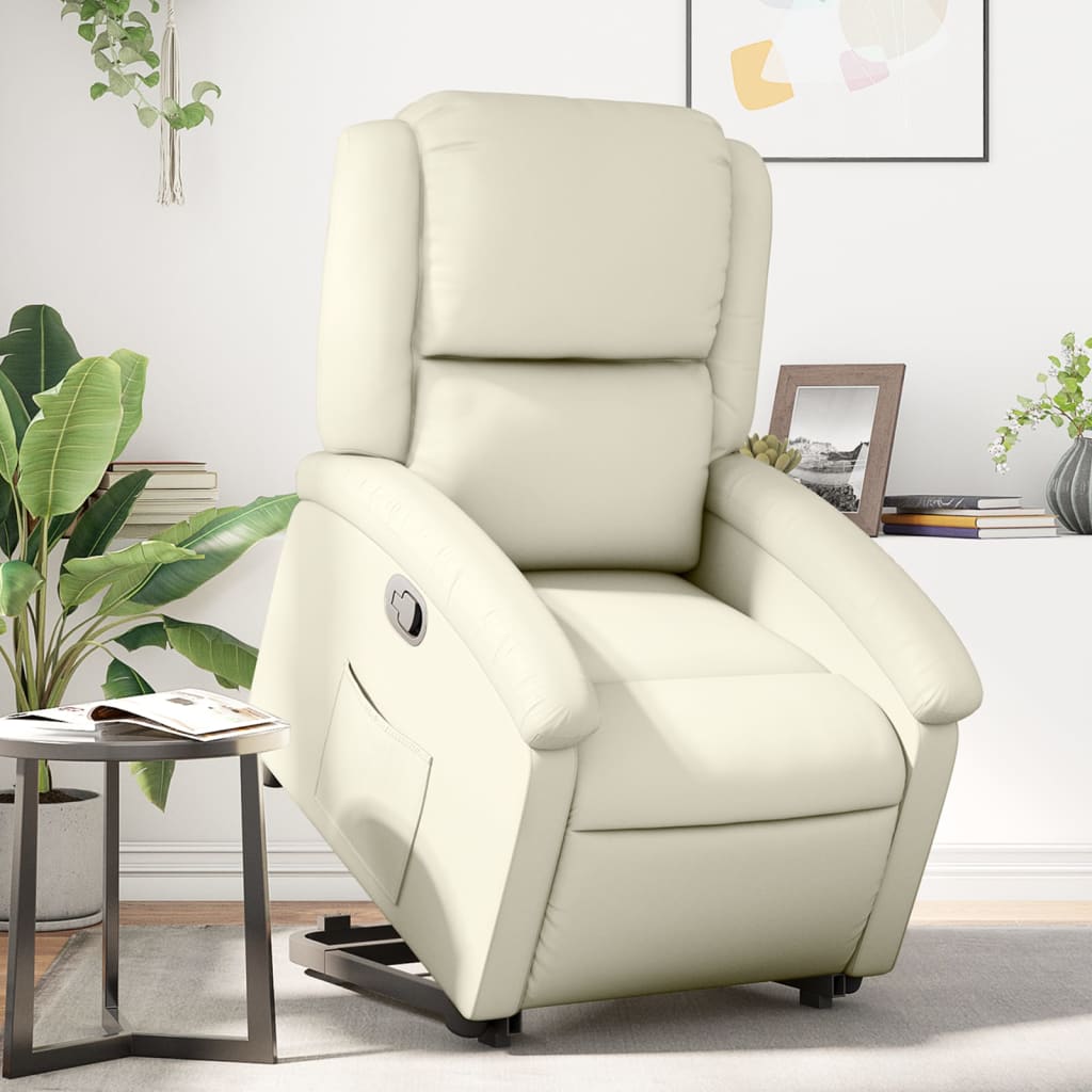 vidaXL Sillón reclinable elevable cuero artificial color crema