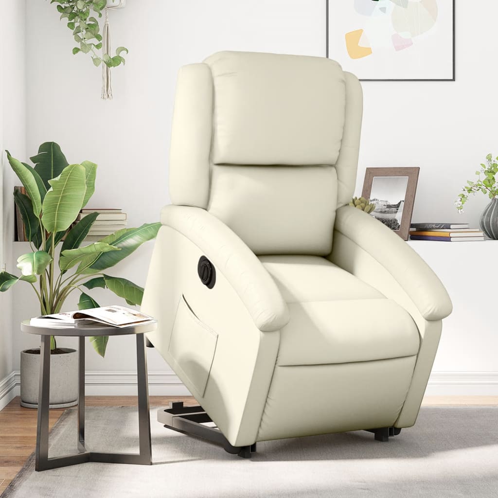 vidaXL Sillón reclinable elevable eléctrico de cuero sintético crema