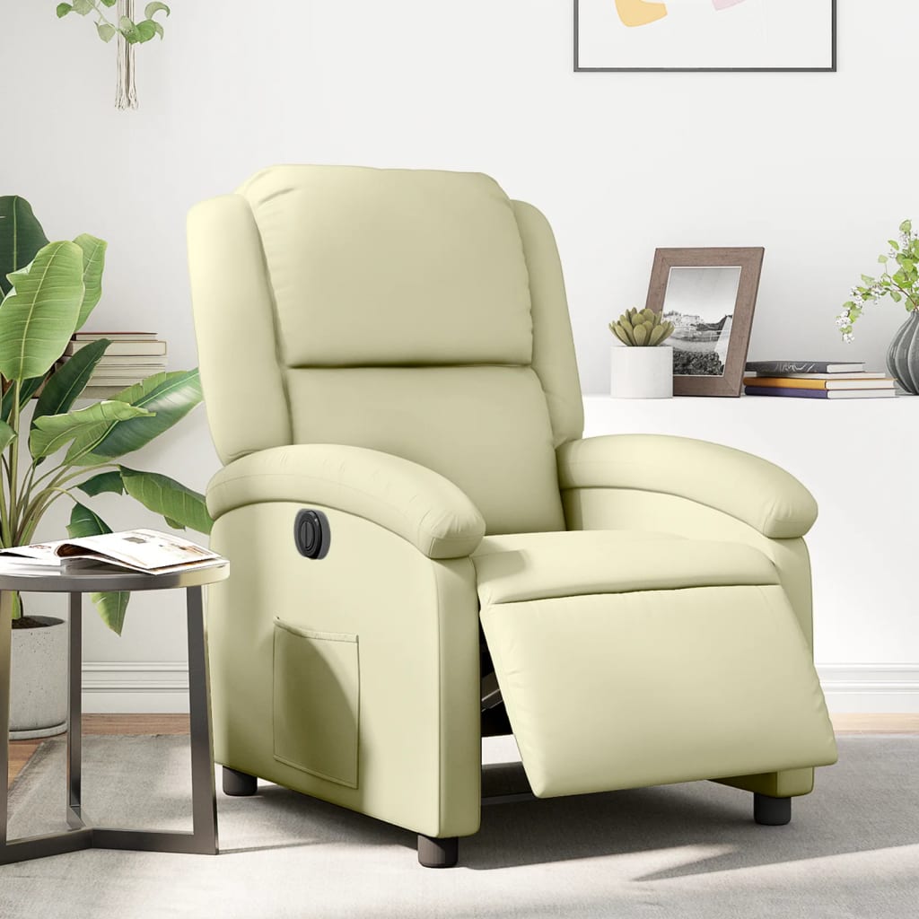 vidaXL Sillón reclinable eléctrico de cuero auténtico blanco crema