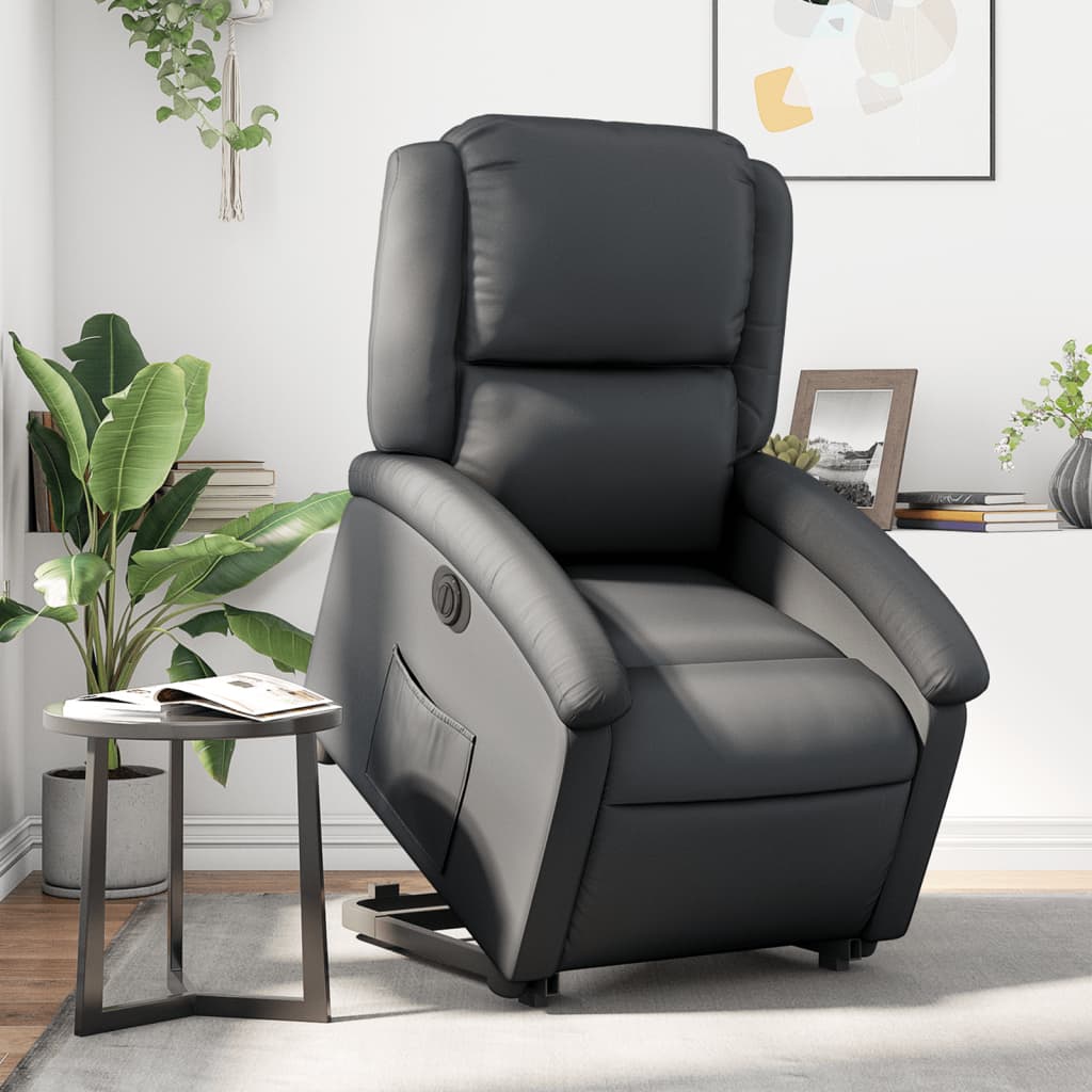 vidaXL Sillón reclinable eléctrico elevable cuero auténtico negro