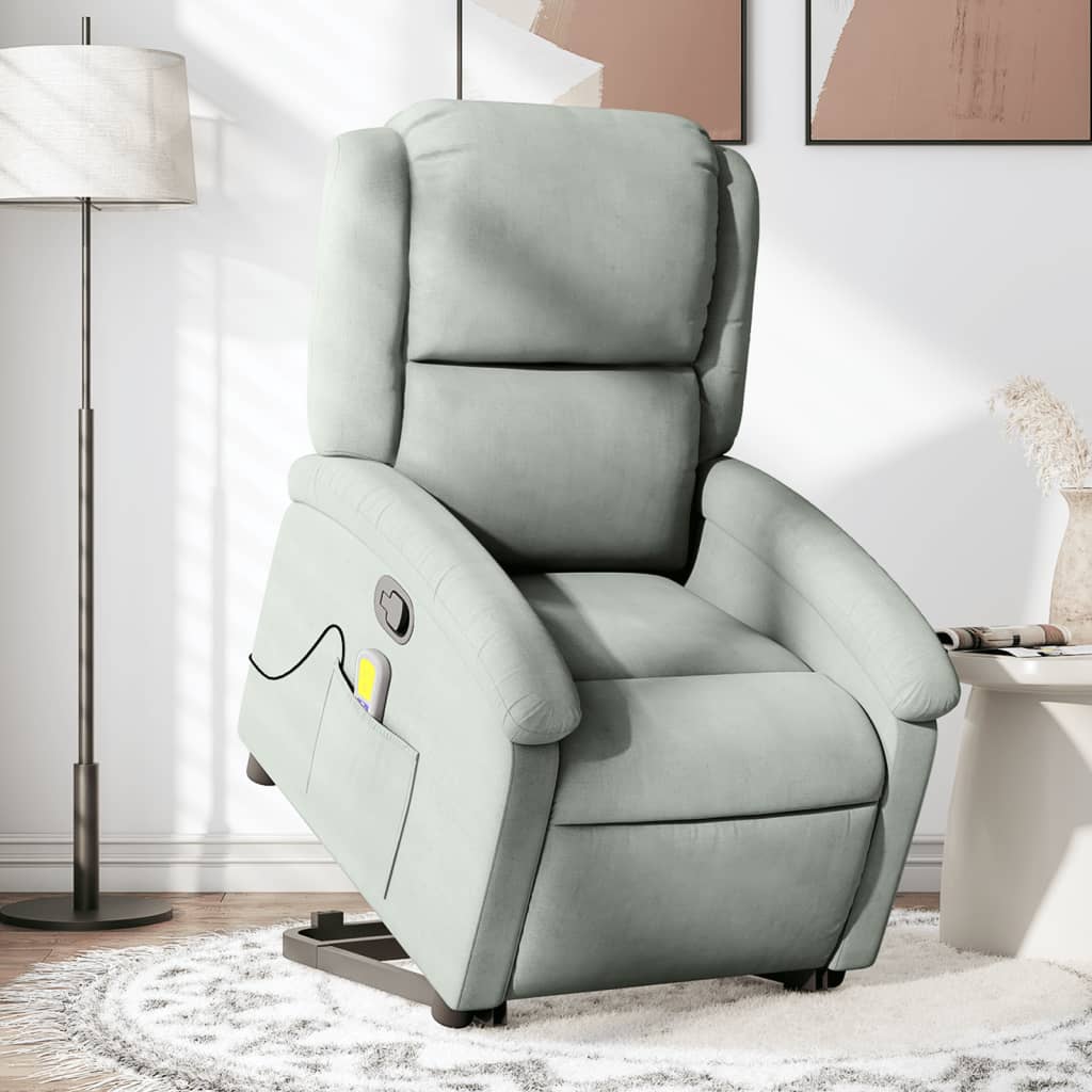 vidaXL Sillón reclinable de masaje elevable terciopelo gris claro