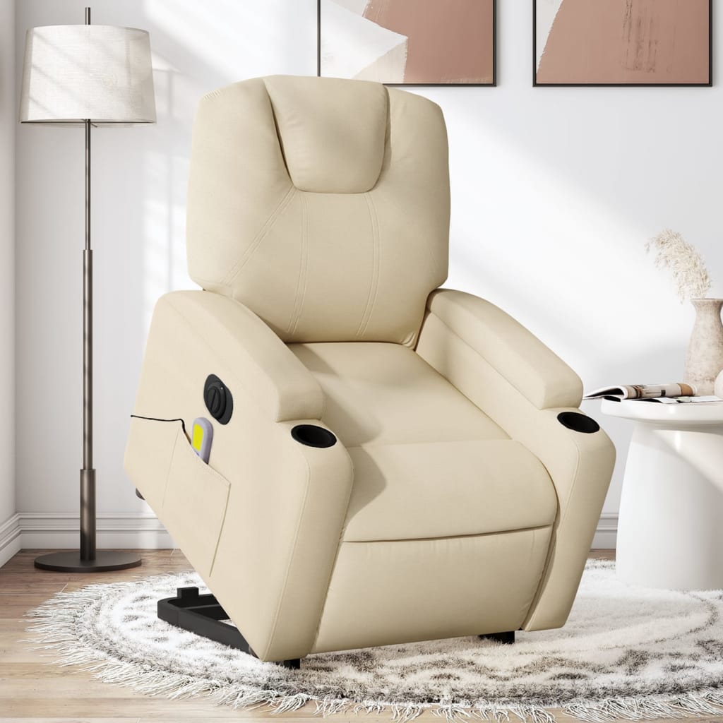 vidaXL Sillón de masaje eléctrico reclinable elevable tela crema