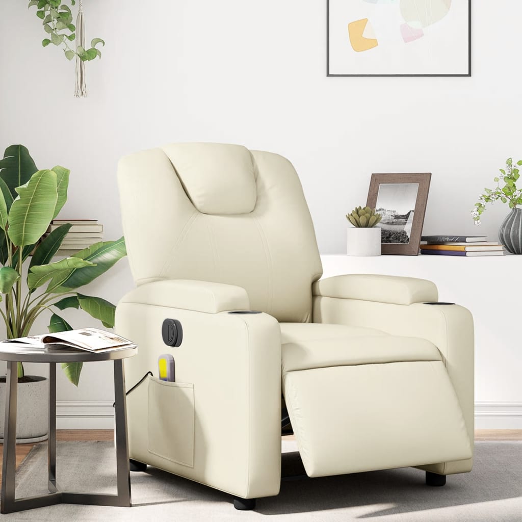 vidaXL Sillón de masaje reclinable eléctrico cuero sintético crema