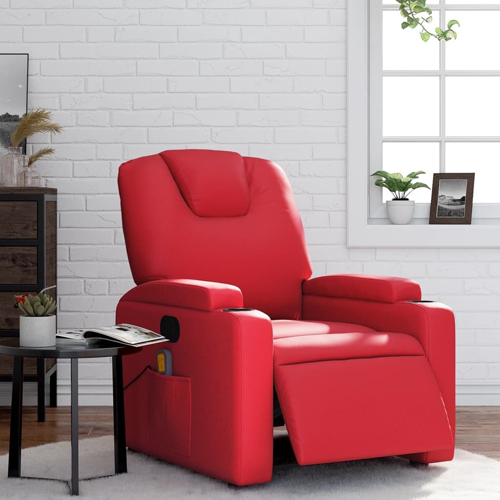 vidaXL Sillón de masaje reclinable eléctrico de cuero artificial rojo