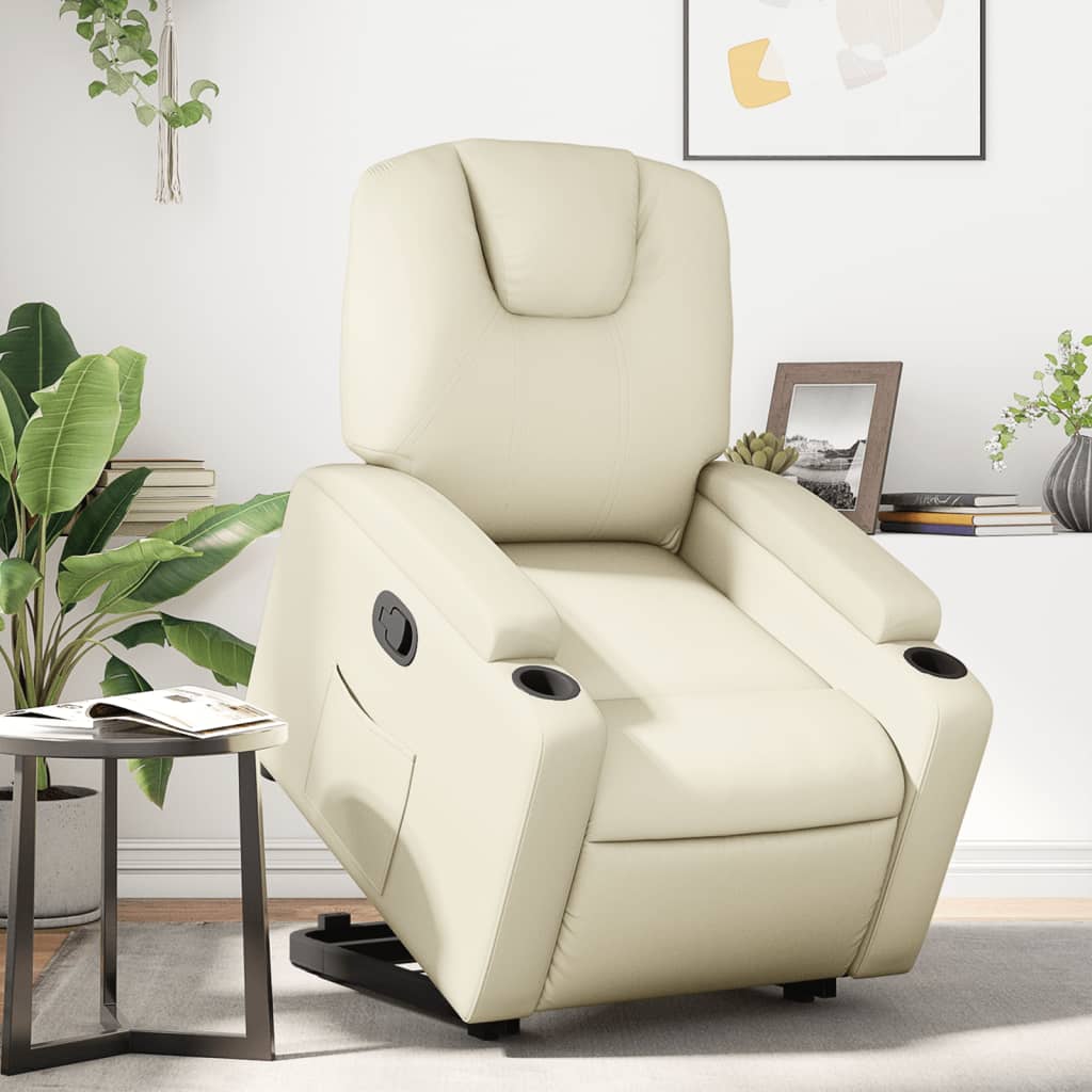 vidaXL Sillón reclinable elevable cuero artificial color crema